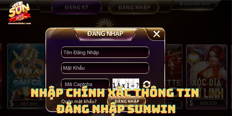 Nhập chính xác thông tin đăng nhập sunwin